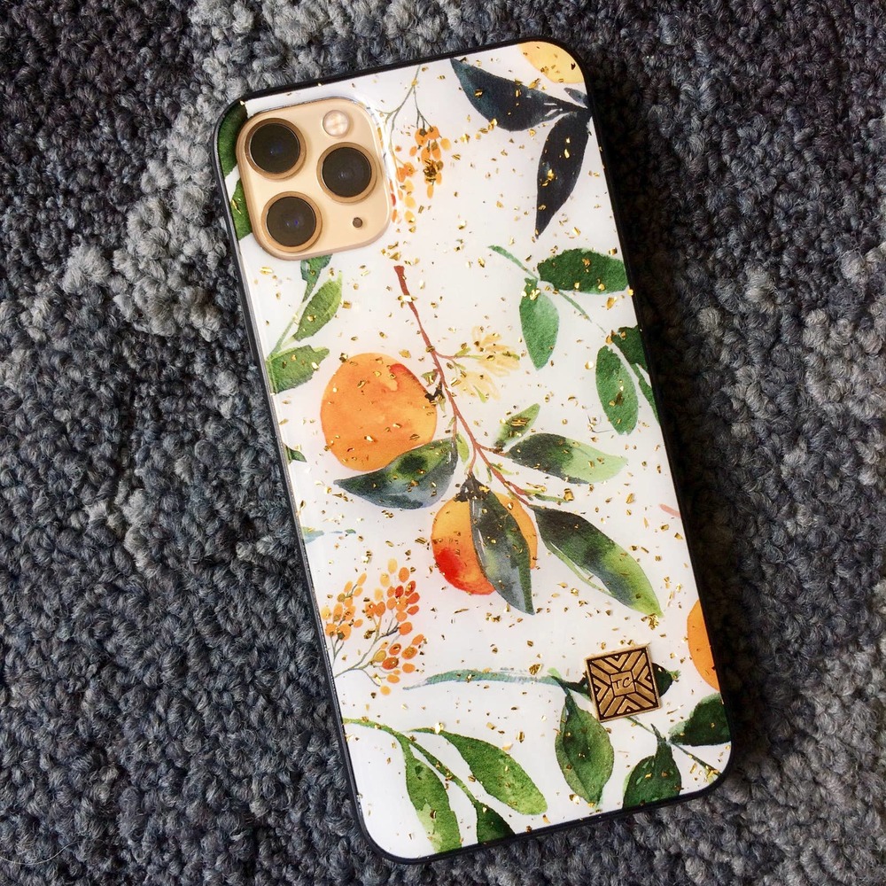 iPhone X/XS Case Orange Leaf Print Cover NEW